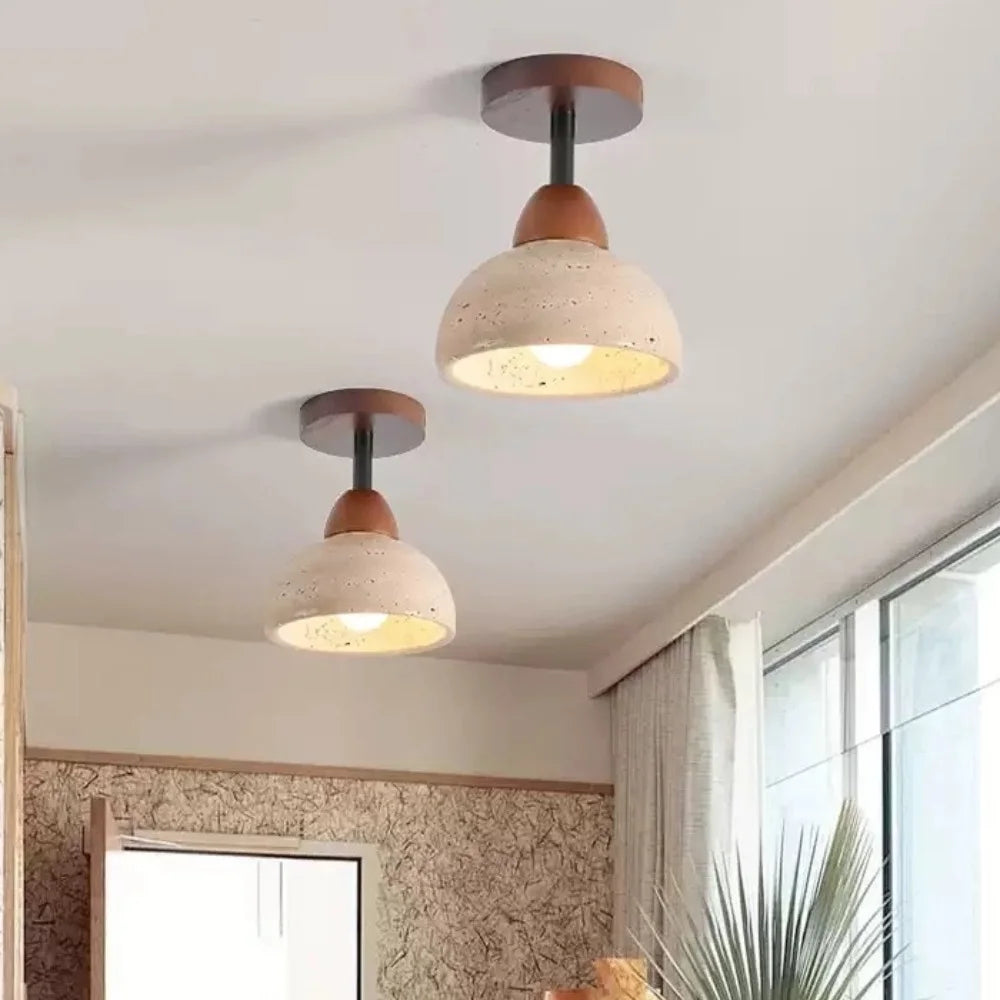 Japandi Style Travertine Ceiling Light Fixture – Elegant Flush Mount Ceiling Lamp for Dining Room and Living Spaces 7