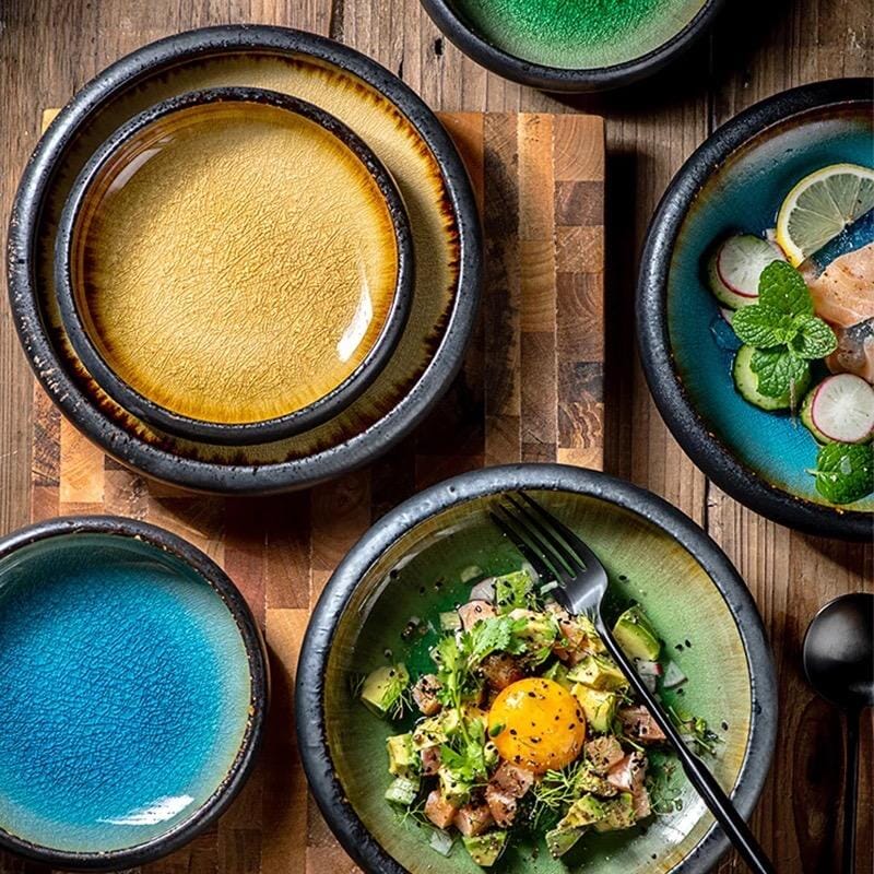 Japanese Glaze Ceramic Plates - Durable Porcelain Dinnerware Set for Elegant Dining, Microwave and Dishwasher Safe 4