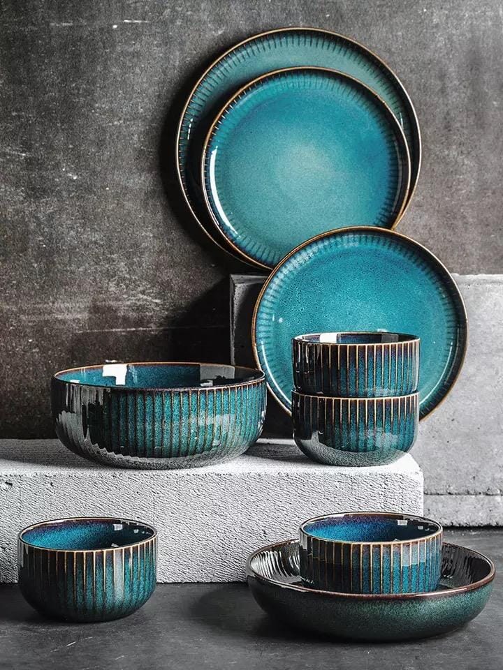 Kiln Glazed Ceramic Dinnerware Set - Durable Porcelain Plates for Elegant Dining, Microwave and Dishwasher Safe 5
