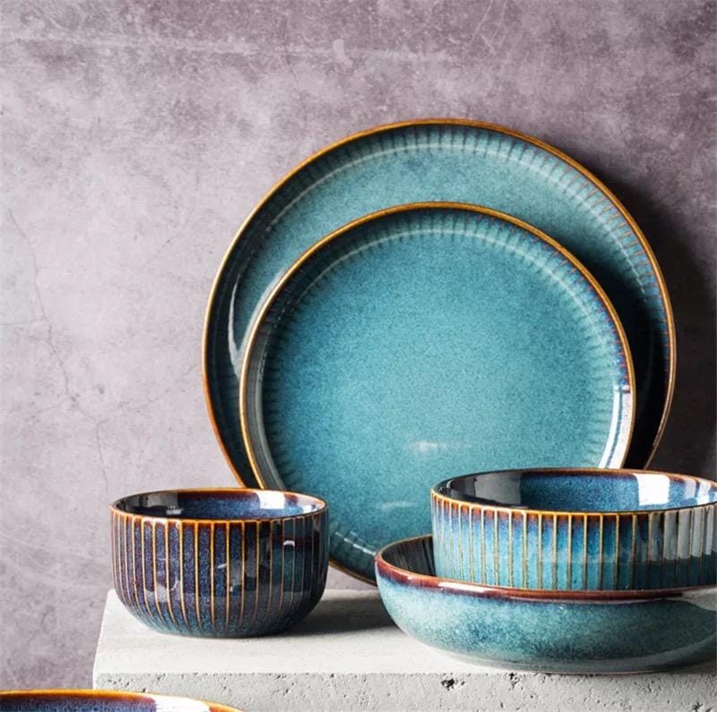 Kiln Glazed Ceramic Dinnerware Set – Durable Porcelain Plates for Everyday Use, Microwave and Dishwasher Safe 1