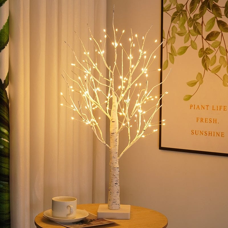 LED Birch Tree Table Lamp with Customizable Branches and Warm White Lights – Battery Operated Night Light for Bedside or Living Room 0