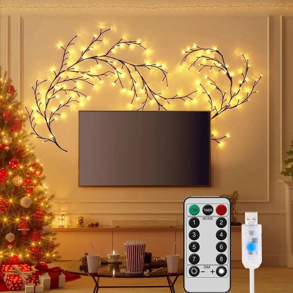 LED Tree Branch Lamp - Solar and USB Powered Decorative Light with 8 Modes for Indoor and Outdoor Use 0