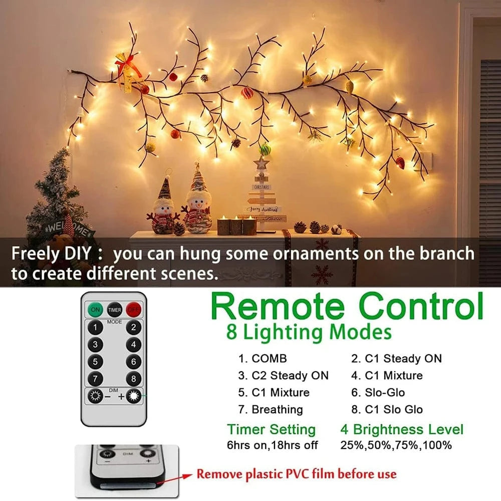 LED Tree Branch Lamp - Solar and USB Powered Decorative Light with 8 Modes for Indoor and Outdoor Use 6