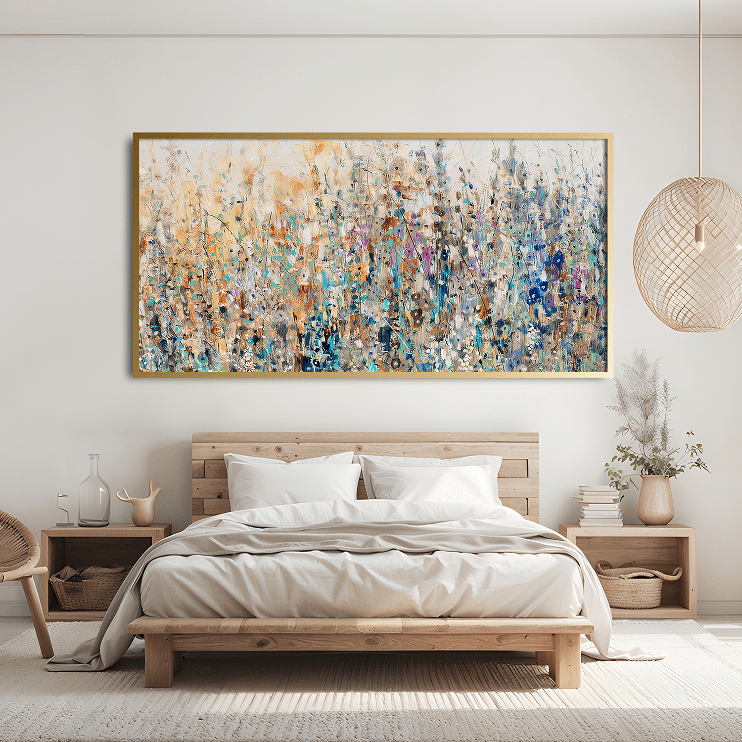 Large Abstract Floral Canvas Wall Art – Vibrant Meadow Design in Blue, Orange, and Green – 24 x 36 Inches 1