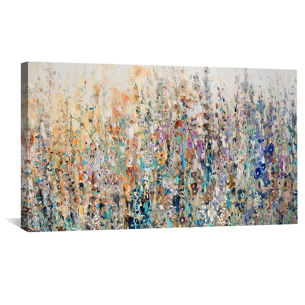 Large Abstract Floral Canvas Wall Art – Vibrant Meadow Design in Blue, Orange, and Green – 24 x 36 Inches 3