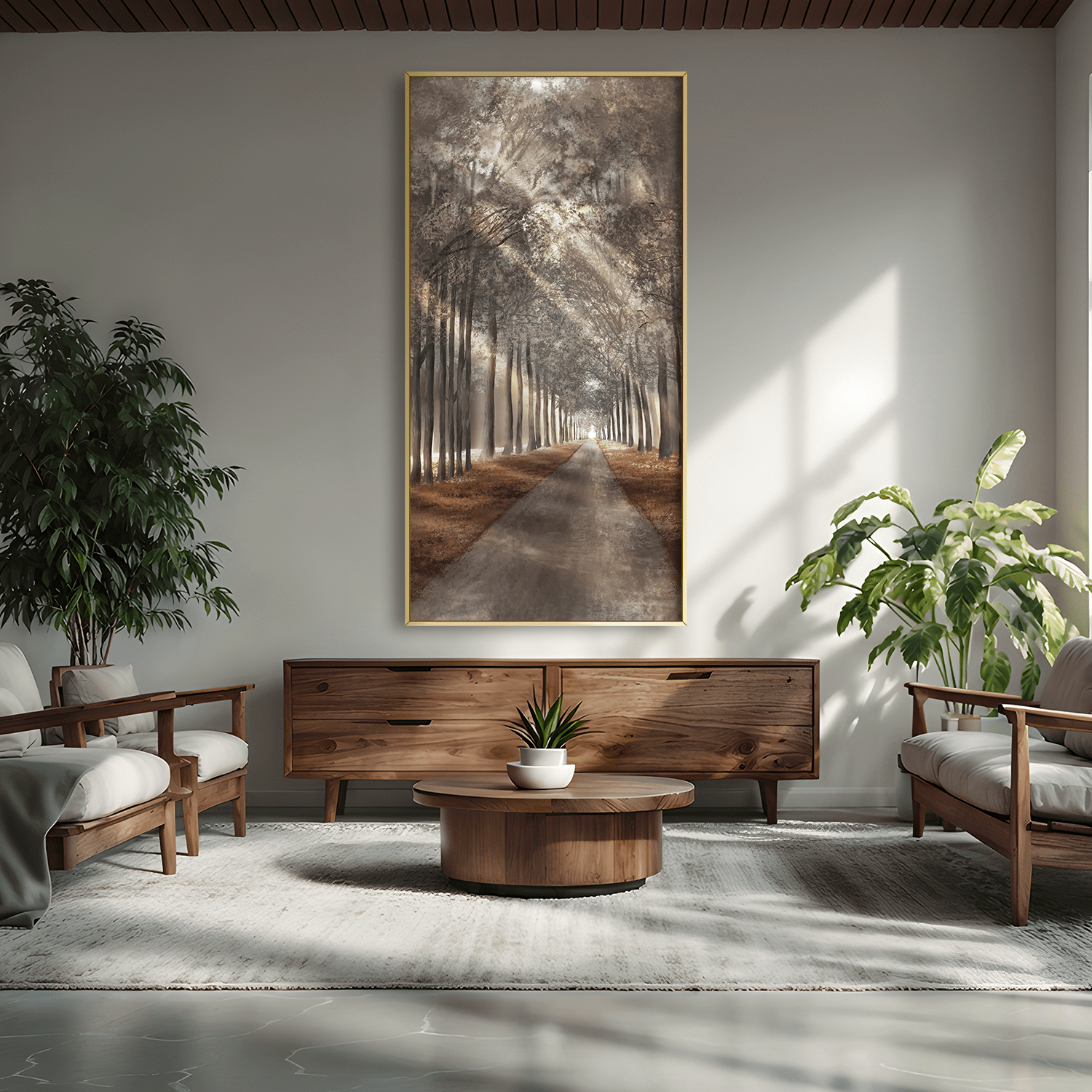 Large Forest Serenity Canvas Wall Art – Textured Nature Scene for Tranquil Wall Decor in Brown and White 1