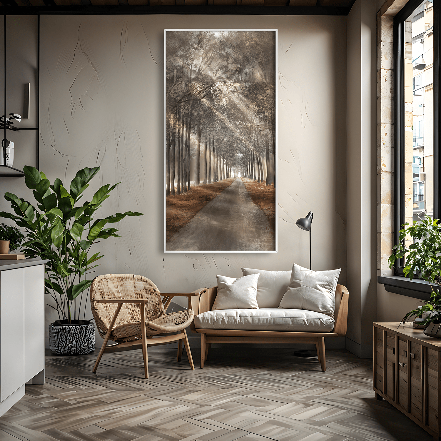 Large Forest Serenity Canvas Wall Art – Textured Nature Scene for Tranquil Wall Decor in Brown and White 2