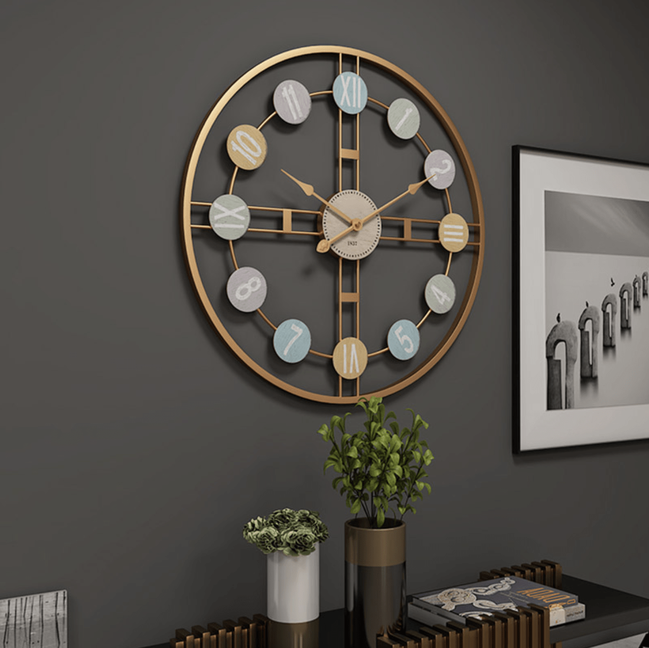 Large Modern Wall Clock Decor – Durable Iron Construction in Black, Gold, or Grey, 50 cm and 80 cm Sizes 3