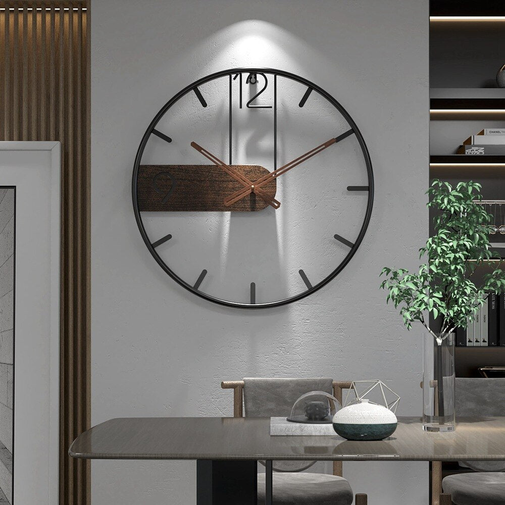 Large Modern Wall Clock, 40 cm Steel and Walnut Decor for Stylish Home Interiors 0