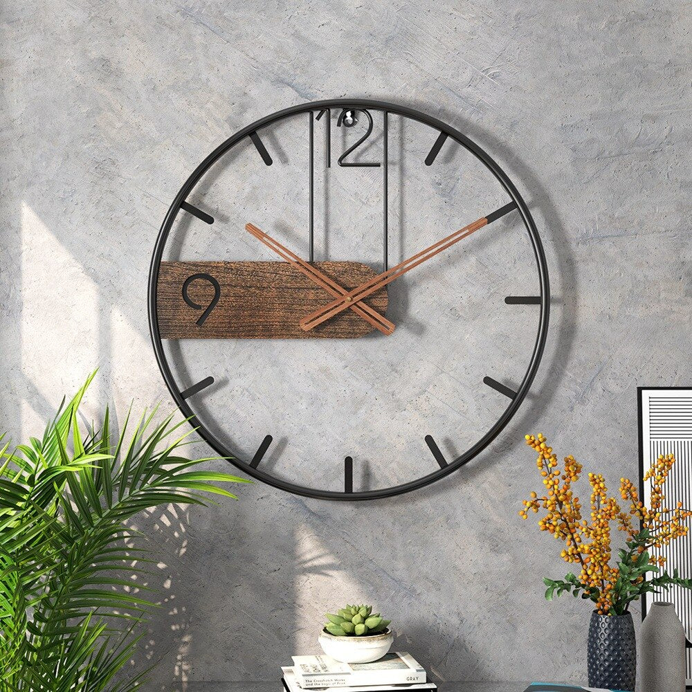 Large Modern Wall Clock, 40 cm Steel and Walnut Decor for Stylish Home Interiors 1
