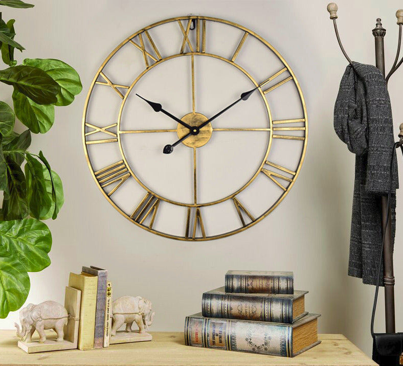 Large Vintage-Style Iron Wall Clock – 40 cm Diameter Retro Wall Clock Decor with Silent Movement 1