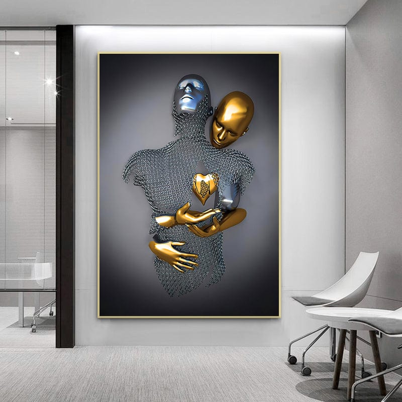 Limited Edition Art Print of Golden Love Artwork – Female Android Embracing Male Sculpture, Museum-Quality Paper, 75+ Years Color Guarantee 4