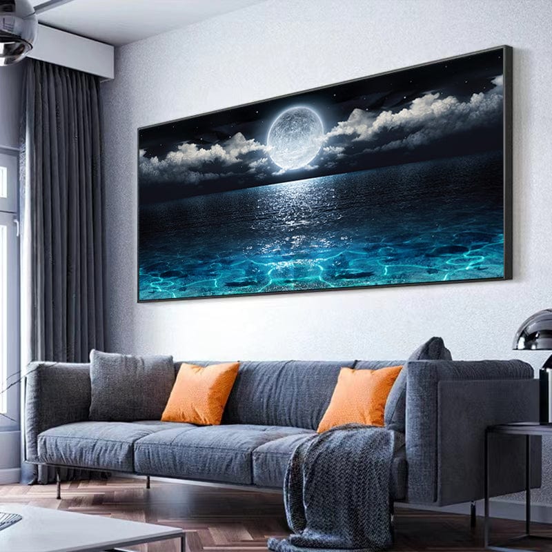 Limited Edition Moon Rise Art Print – Serene Full Moon Over Blue Waters – High-Quality Canvas Print for Home Décor 4