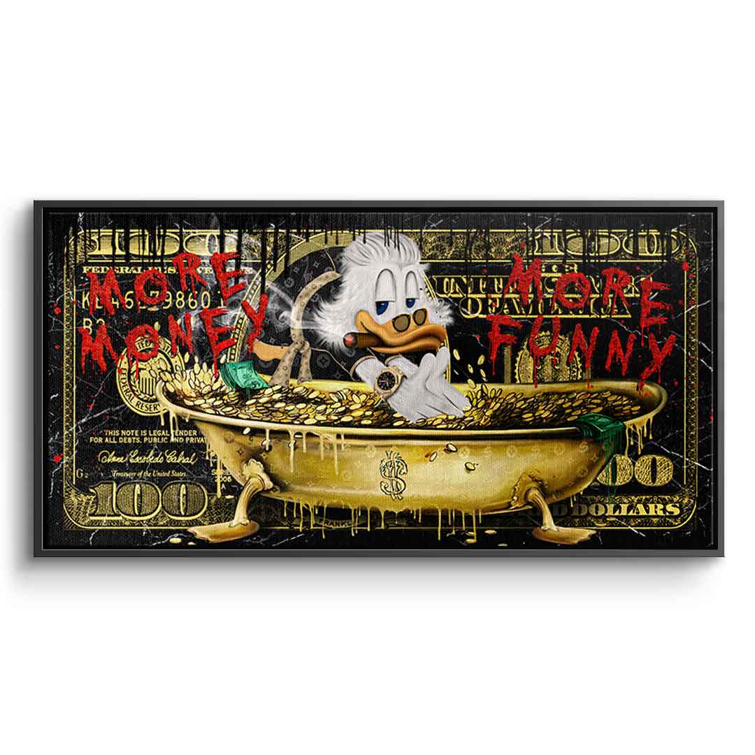 Limited Edition More Money Duck Canvas Art Print – Eco-Friendly Wall Art with Gold and Black Accents, Ready to Hang 1