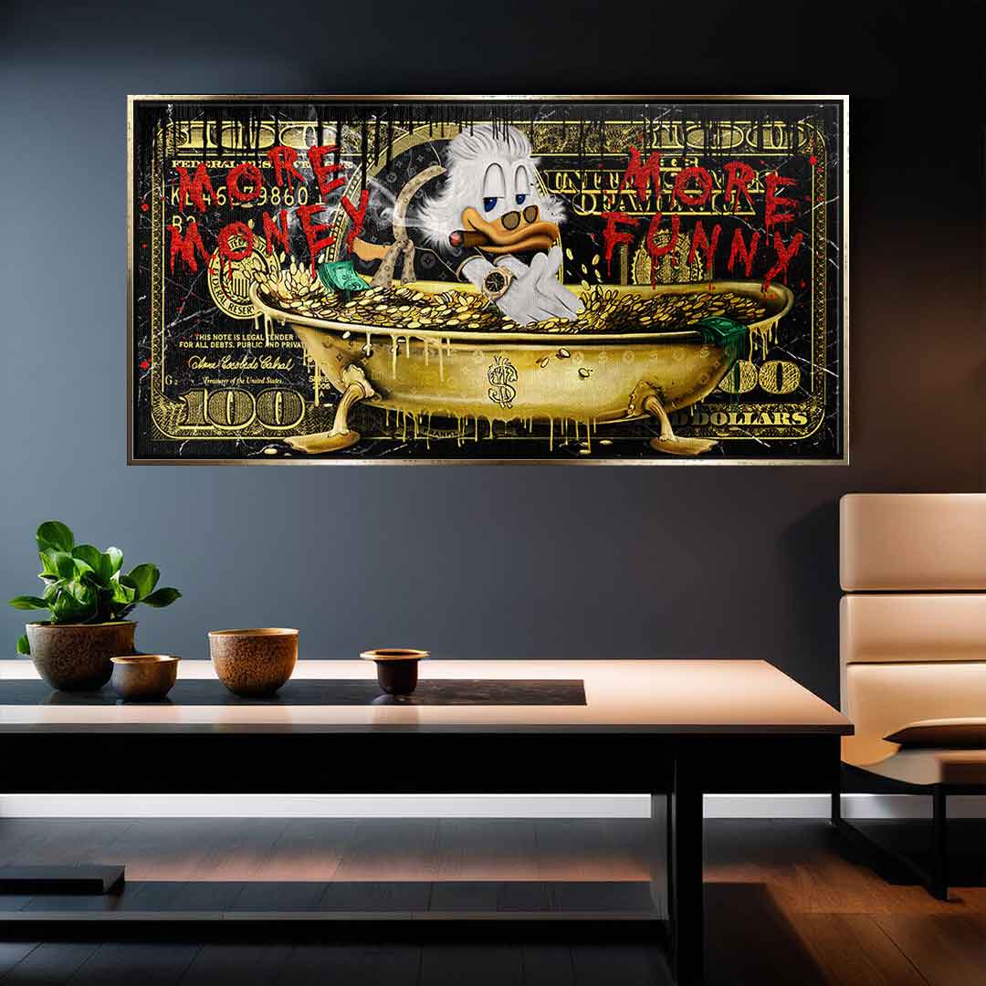 Limited Edition More Money Duck Canvas Art Print – Eco-Friendly Wall Art with Gold and Black Accents, Ready to Hang 3
