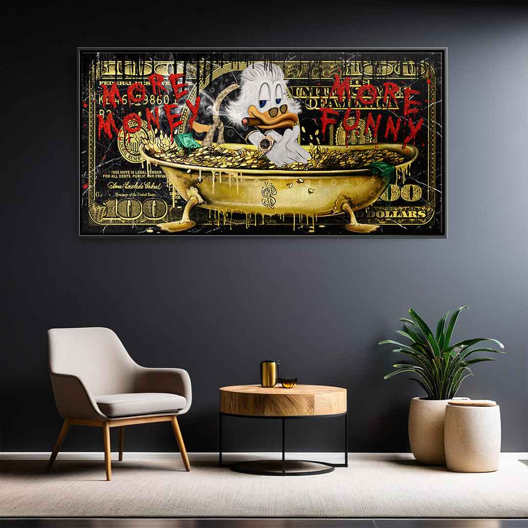 Limited Edition More Money Duck Canvas Art Print – Eco-Friendly Wall Art with Gold and Black Accents, Ready to Hang 4
