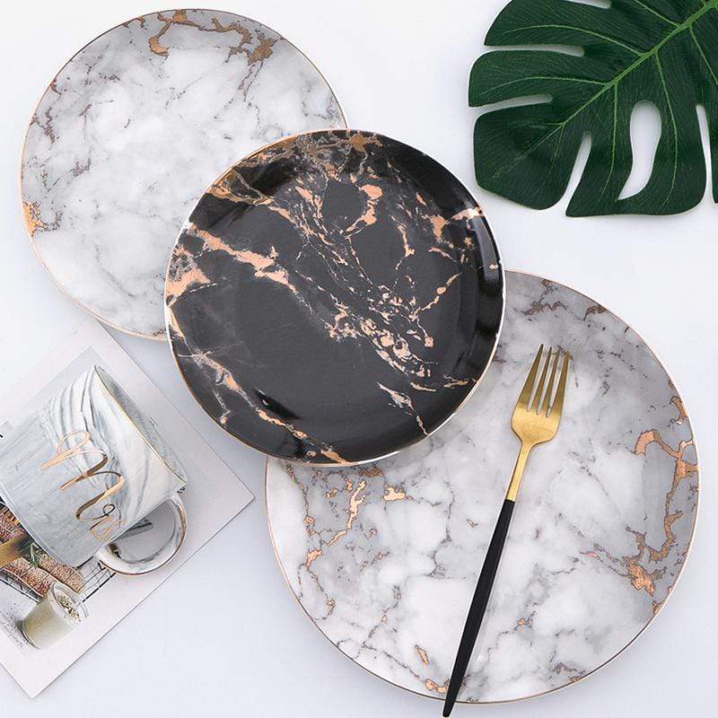 Marbled Fine Porcelain Dinner Plate Set with Gilded Corners – Elegant Kitchenware Collection 3