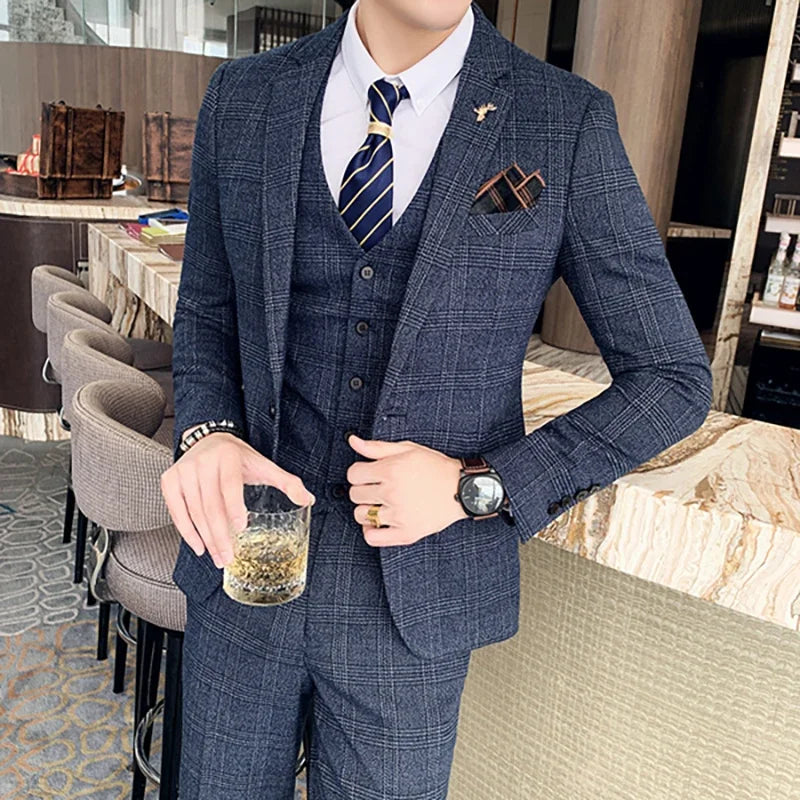 Men's Modern Three-Piece Double-Breasted Wedding Guest Suit
