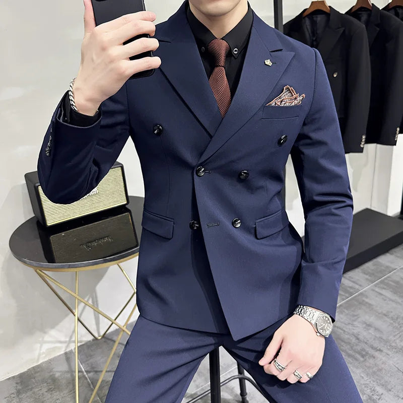 Men's Modern Three-Piece Double-Breasted Wedding Guest Suit
