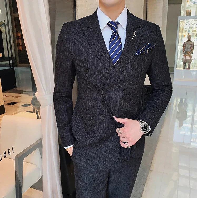 Men's Modern Three-Piece Double-Breasted Wedding Guest Suit