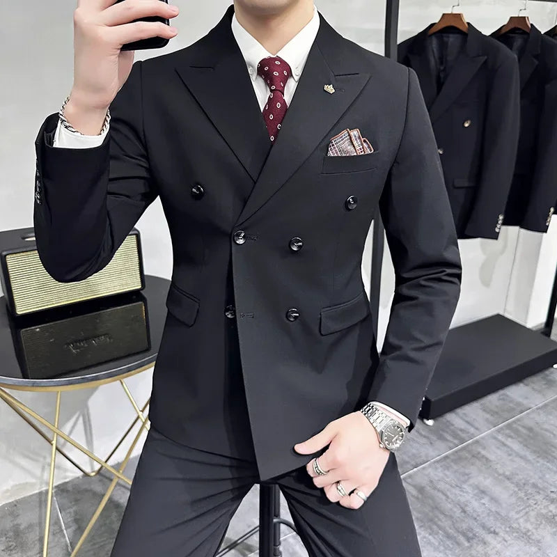 Men's Modern Three-Piece Double-Breasted Wedding Guest Suit