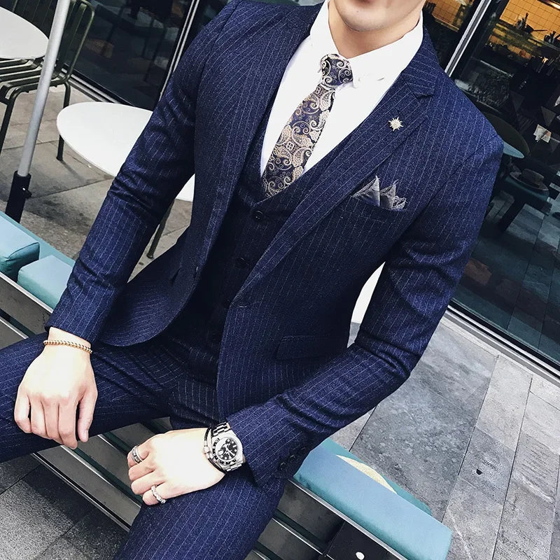 Men's Modern Three-Piece Double-Breasted Wedding Guest Suit