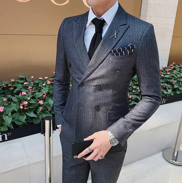 Men's Modern Three-Piece Double-Breasted Wedding Guest Suit