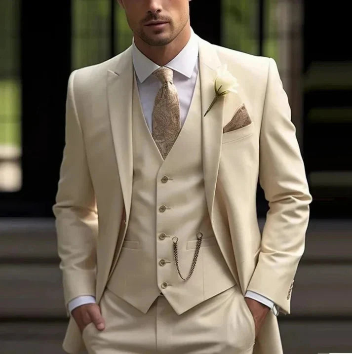 Men's Three-Piece Wedding Guest Suit for Classic Formal Style