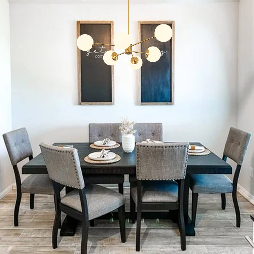 Mid-Century Modern Black Chandelier Light with Opal Glass Shades – Adjustable Dimmable Dining Room Lighting 6