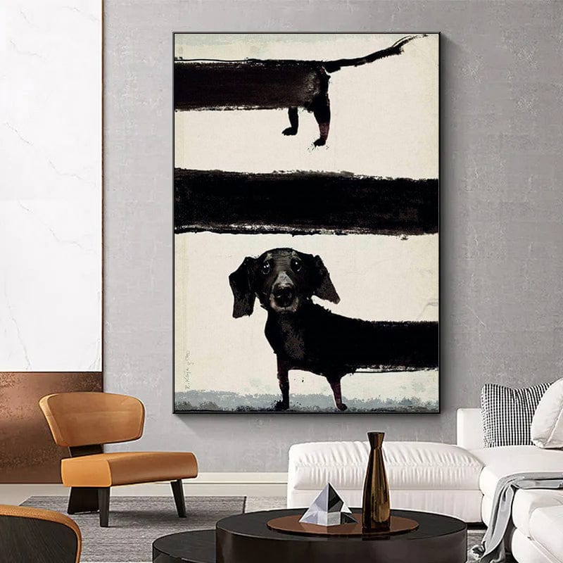 Minimalist Dachshund Art Print – Black Sausage Dog Design on Cream Background, Limited Edition, Museum-Quality Paper 0