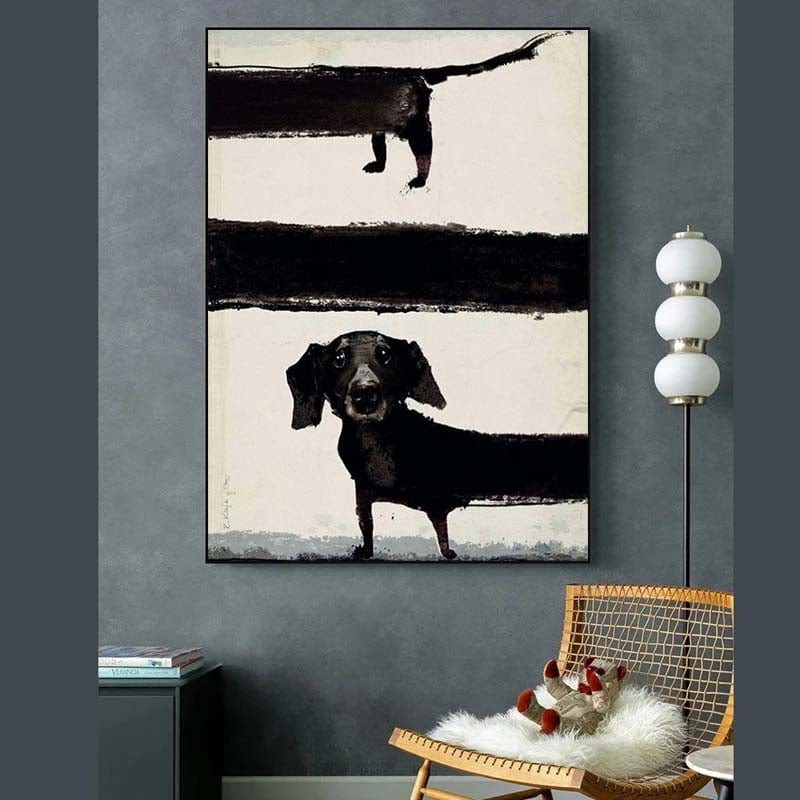 Minimalist Dachshund Art Print – Black Sausage Dog Design on Cream Background, Limited Edition, Museum-Quality Paper 2