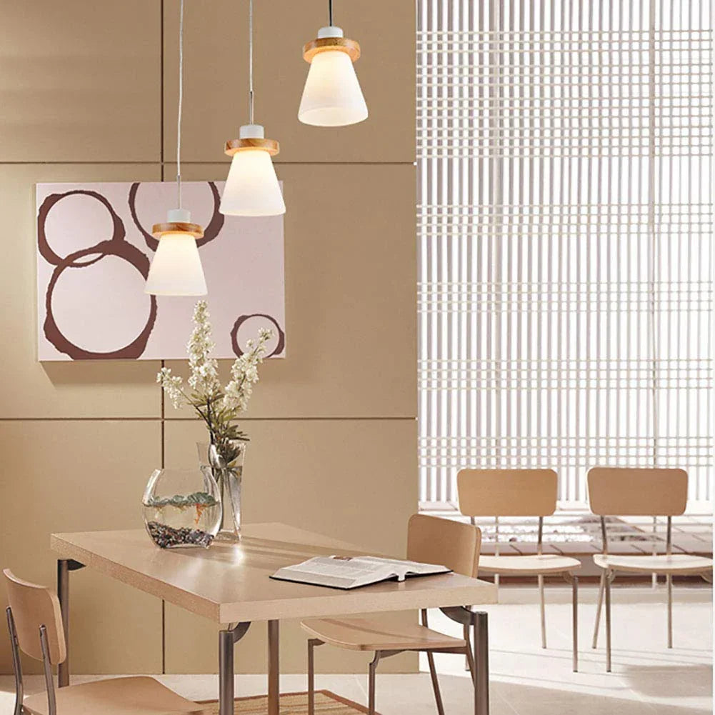 Minimalist Trapezoid Pendant Light in White Wood and Glass – Stylish Kitchen Pendant Lighting for Bedroom, Dining, and Living Room 2