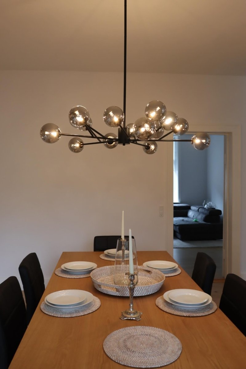 Modern Black Chandelier with 15 Lights – Adjustable Height Sputnik Design for Dining Room or Kitchen 0