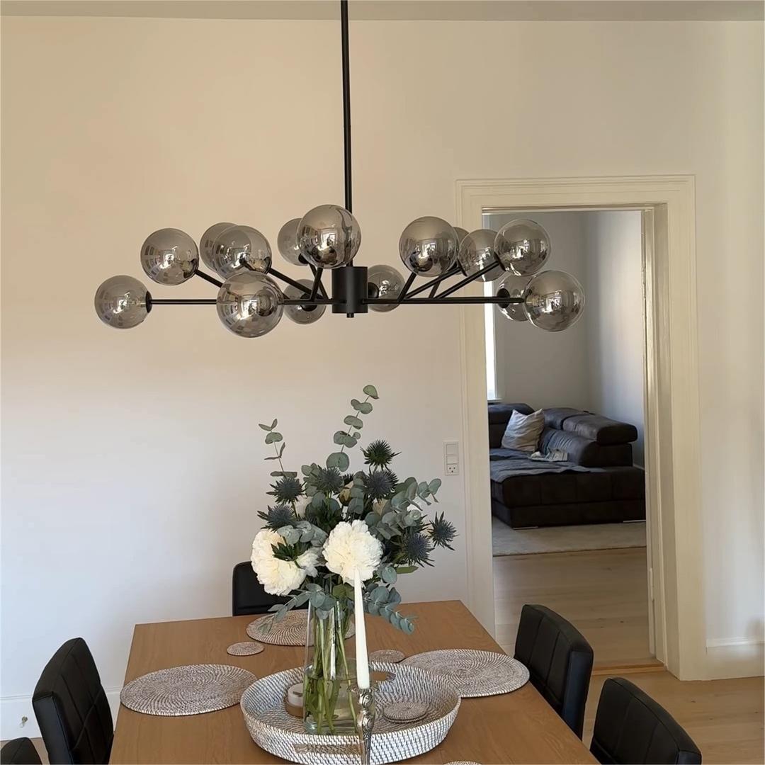 Modern Black Chandelier with 15 Lights – Adjustable Height Sputnik Design for Dining Room or Kitchen 2