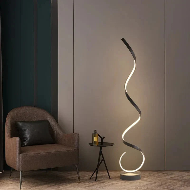 Modern Black Floor Lamp with Dimmable LED Lighting – Stylish Spiral Design for Living Room 0