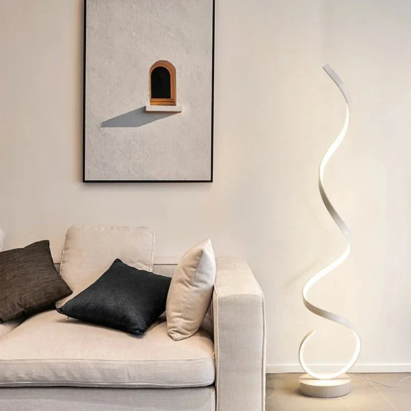 Modern Black Floor Lamp with Dimmable LED Lighting – Stylish Spiral Design for Living Room 1