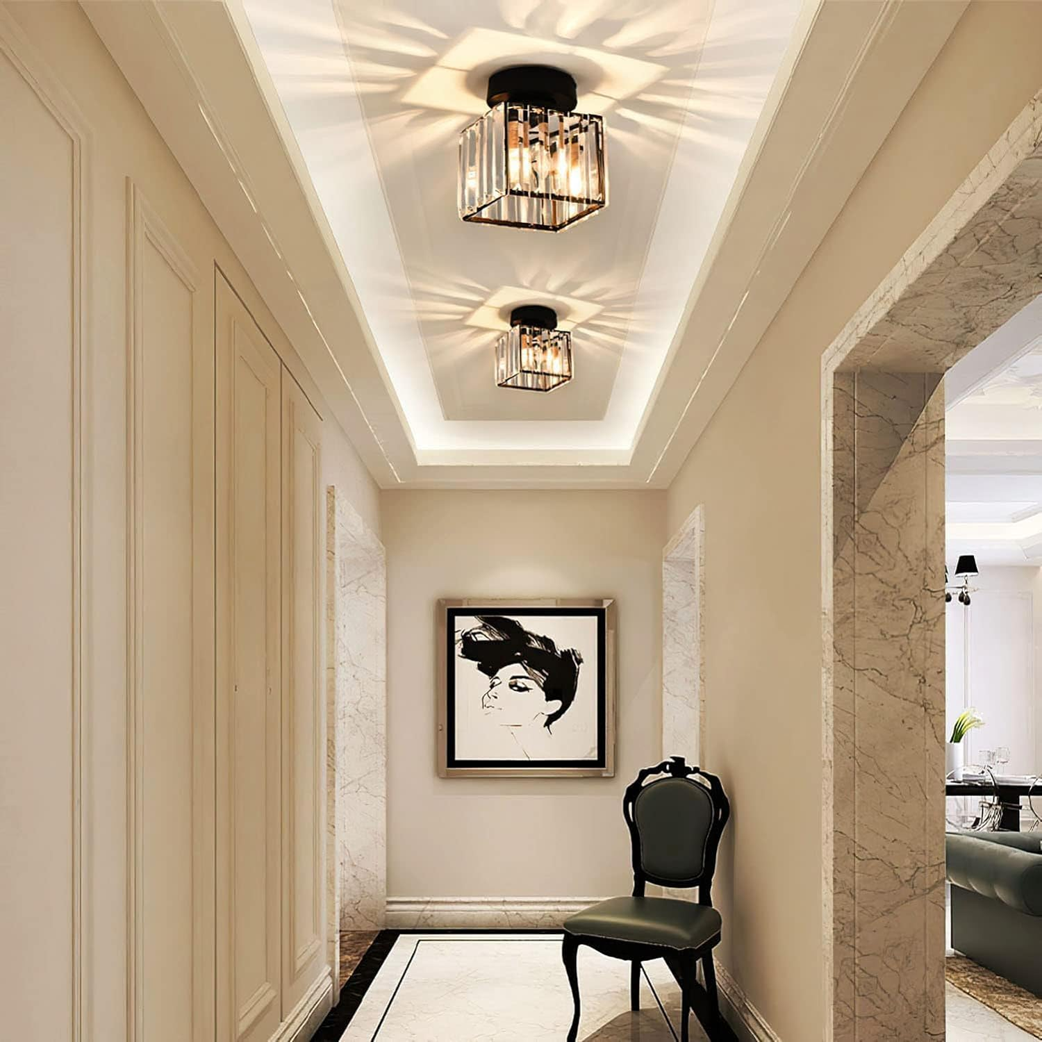Modern Black Flush Mount Ceiling Light Fixture – Contemporary Design for Hallway and Living Spaces 2