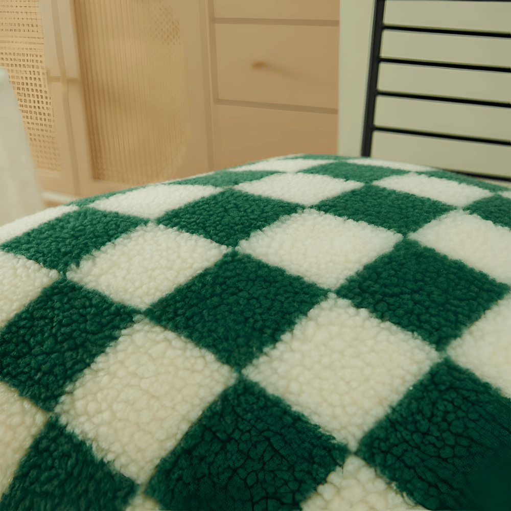 Modern Checkered Cushion Cover in Green and Coffee Brown – Soft Polyester with Hidden Zipper for Stylish Home Decor 3