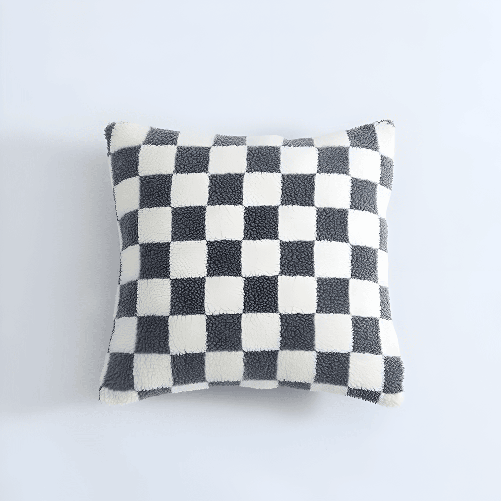 Modern Checkered Cushion Cover in Green and Coffee Brown – Soft Polyester with Hidden Zipper for Stylish Home Decor 6