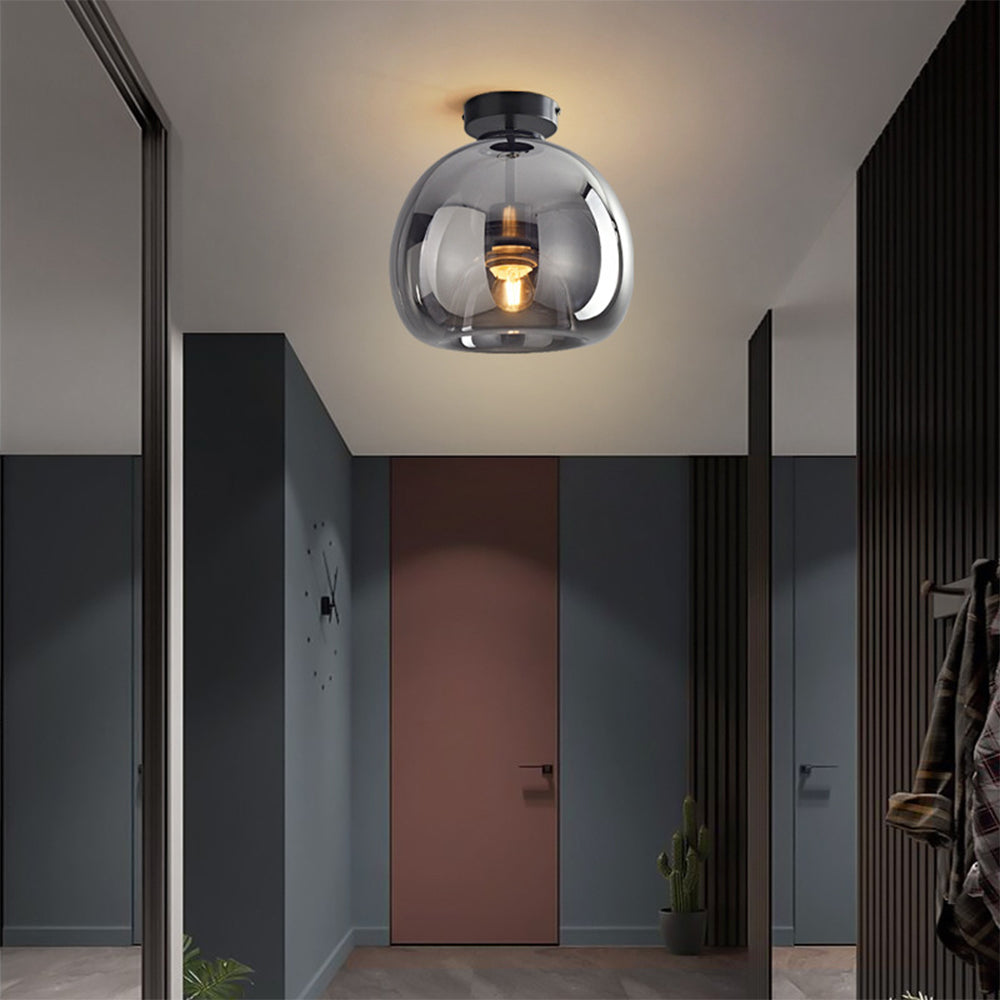 Modern Copper Glass Flush Mount Ceiling Light Fixture for Hallway and Living Room – Elegant Design, E27 Bulb Compatible 0