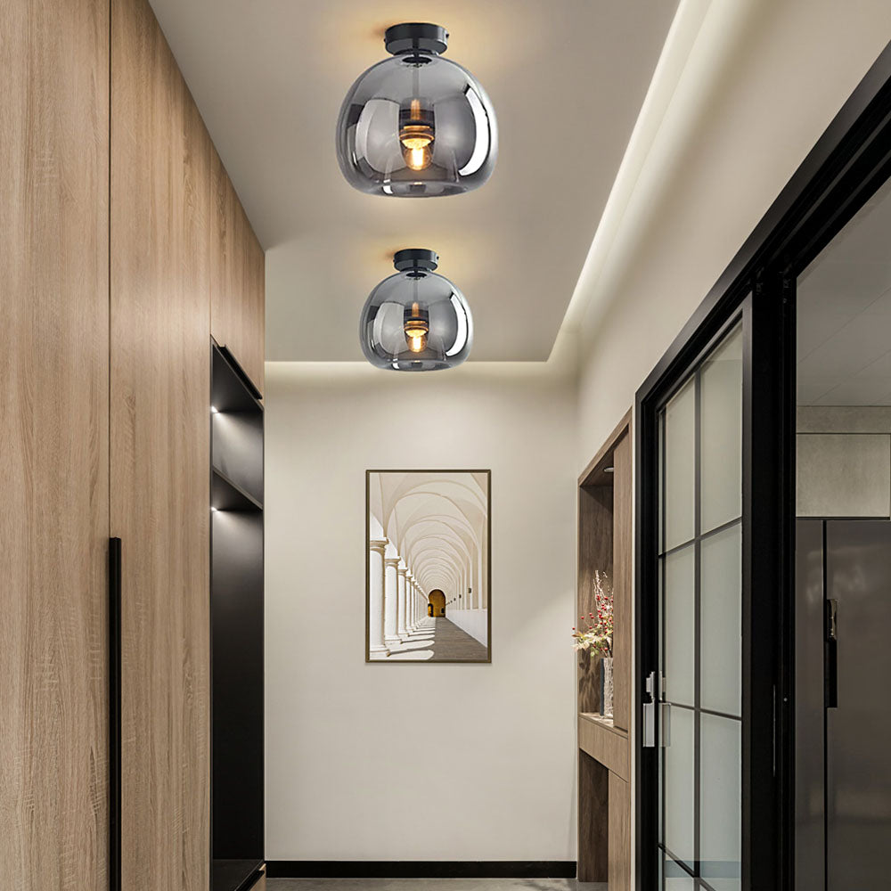 Modern Copper Glass Flush Mount Ceiling Light Fixture for Hallway and Living Room – Elegant Design, E27 Bulb Compatible 1