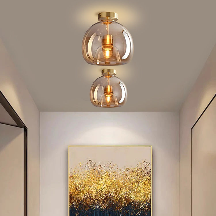 Modern Copper Glass Flush Mount Ceiling Light Fixture for Hallway and Living Room – Elegant Design, E27 Bulb Compatible 10