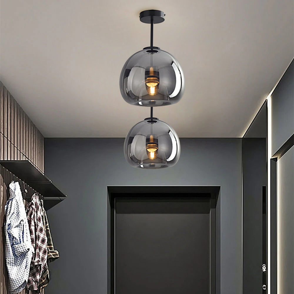 Modern Copper Glass Flush Mount Ceiling Light Fixture for Hallway and Living Room – Elegant Design, E27 Bulb Compatible 3
