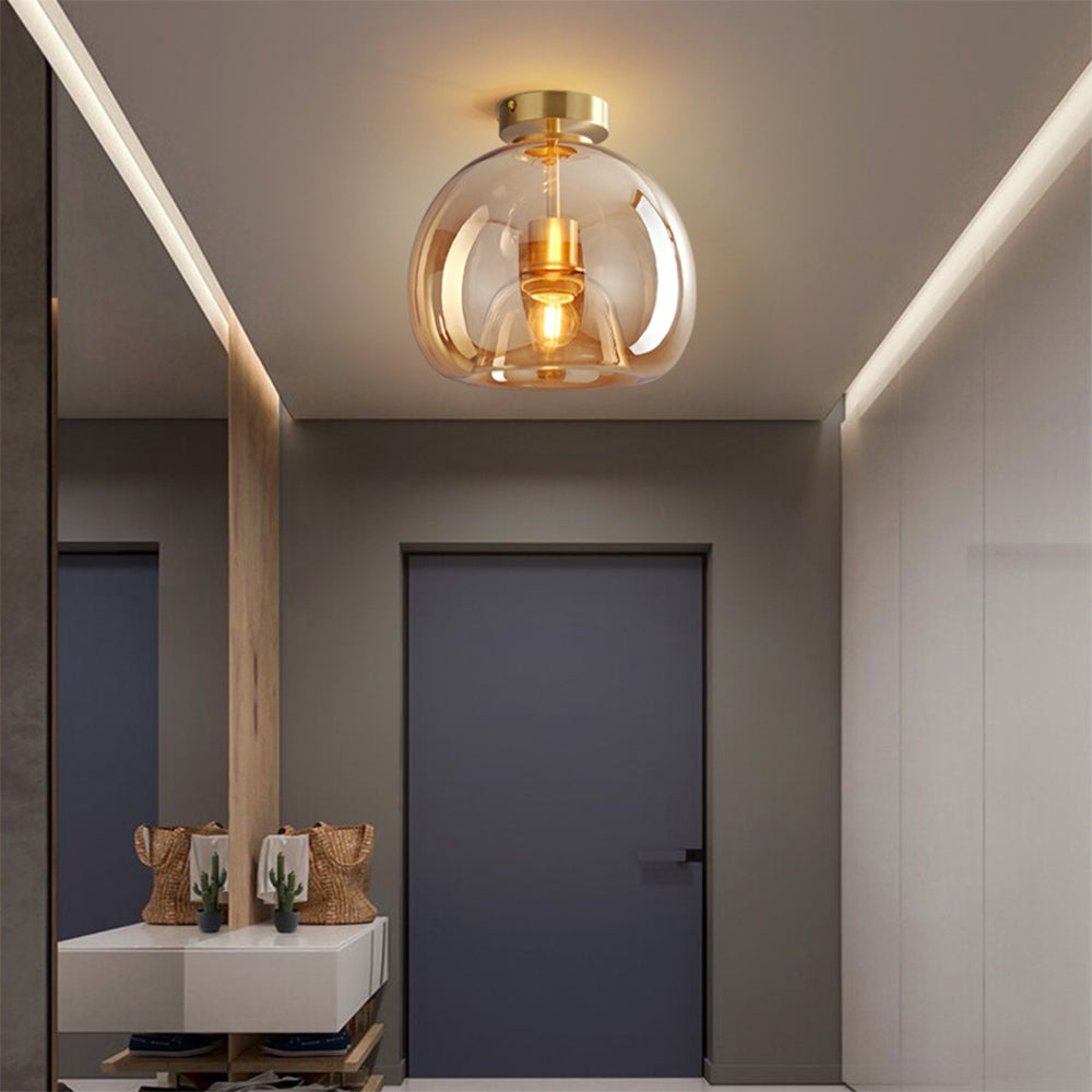Modern Copper Glass Flush Mount Ceiling Light Fixture for Hallway and Living Room – Elegant Design, E27 Bulb Compatible 4