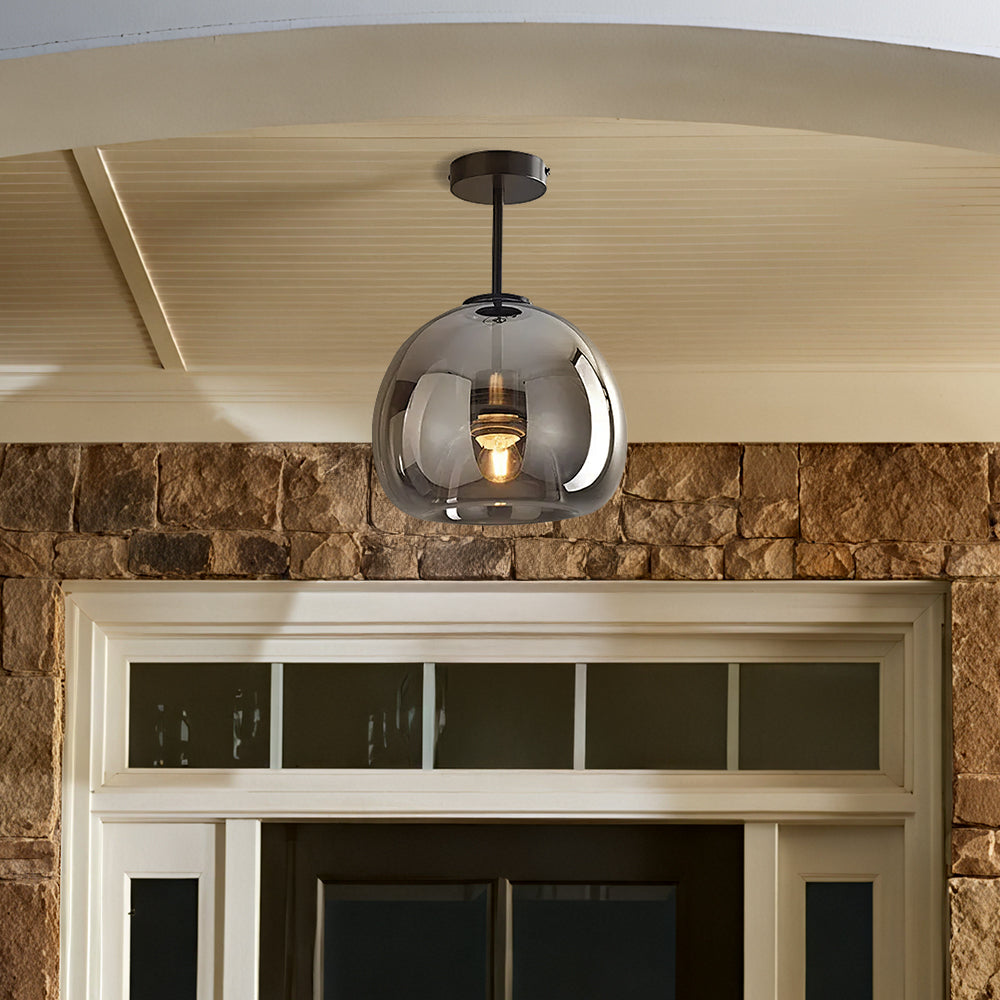 Modern Copper Glass Flush Mount Ceiling Light Fixture for Hallway and Living Room – Elegant Design, E27 Bulb Compatible 5