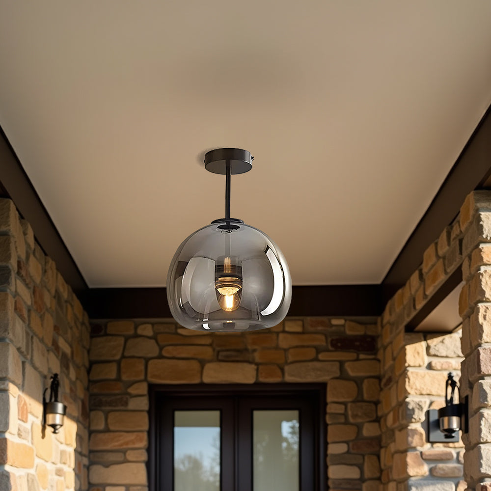 Modern Copper Glass Flush Mount Ceiling Light Fixture for Hallway and Living Room – Elegant Design, E27 Bulb Compatible 6