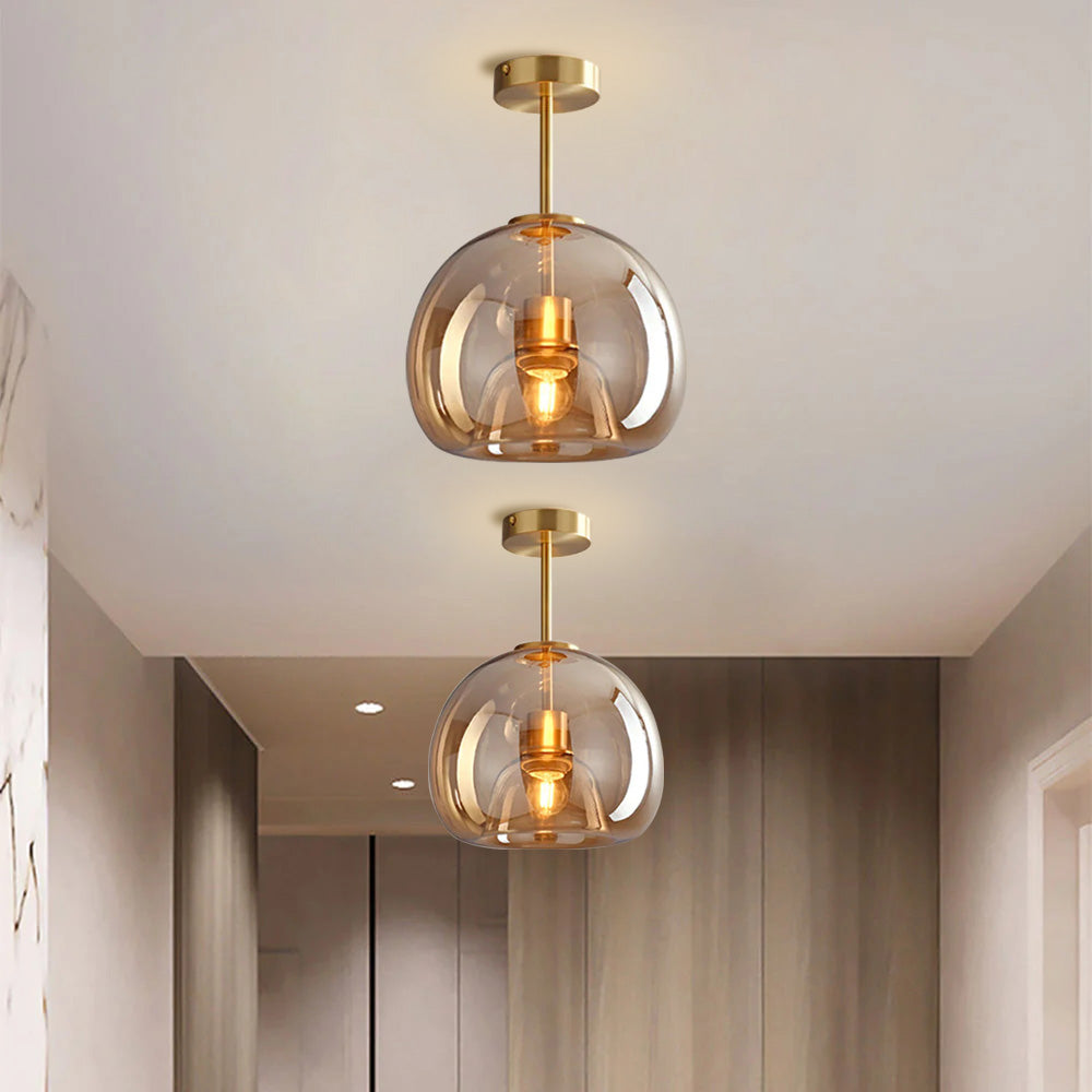 Modern Copper Glass Flush Mount Ceiling Light Fixture for Hallway and Living Room – Elegant Design, E27 Bulb Compatible 9
