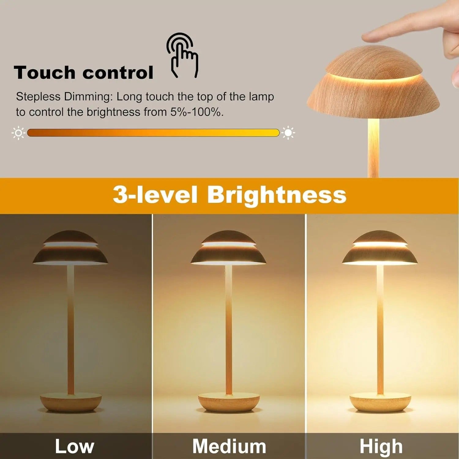 Modern Cordless Rechargeable Table Lamp with Touch Control Dimming – Scandinavian Design Bedside Lamp for Elegant Lighting 4