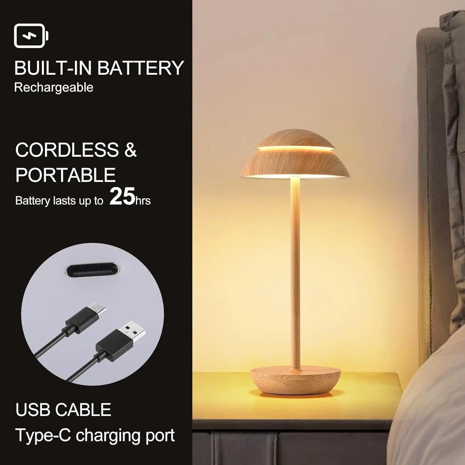 Modern Cordless Rechargeable Table Lamp with Touch Control Dimming – Scandinavian Design Bedside Lamp for Elegant Lighting 5