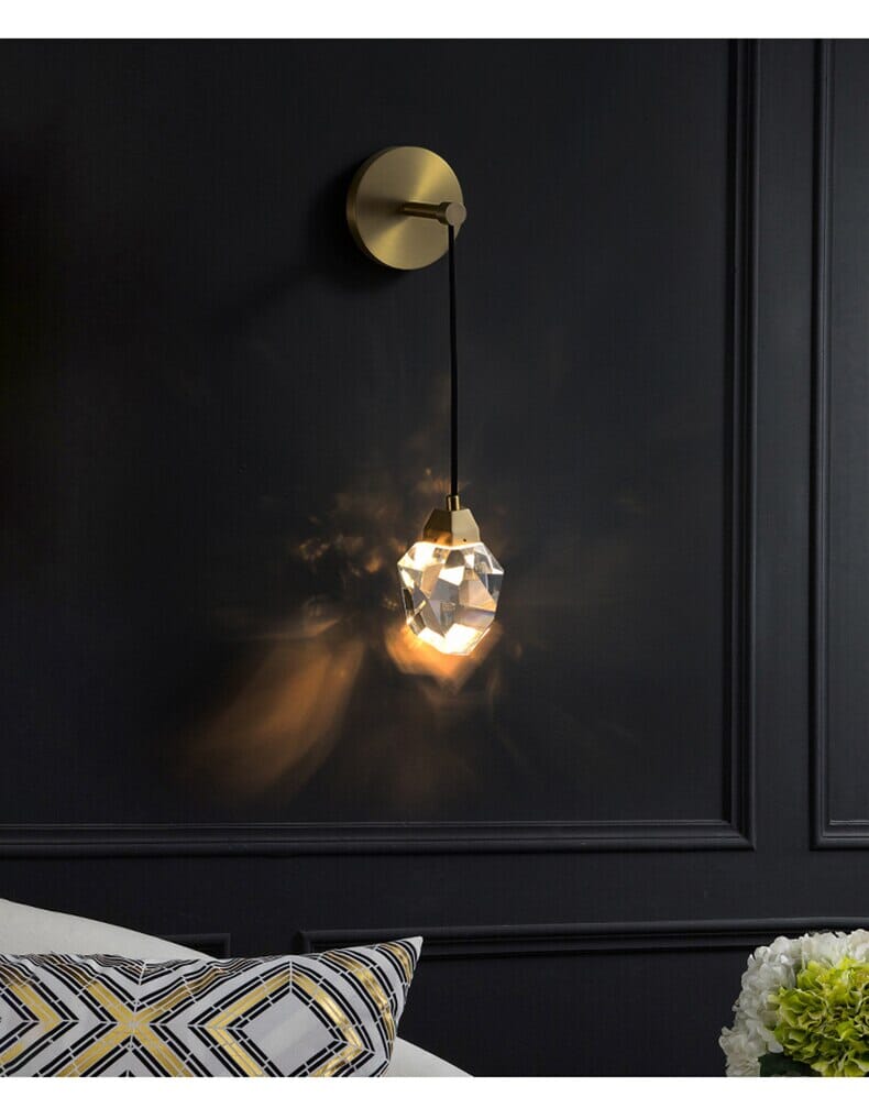 Modern Crystal Pendant Wall Light with Adjustable Height – K9 Crystal and Copper Design for Elegant Spaces 0